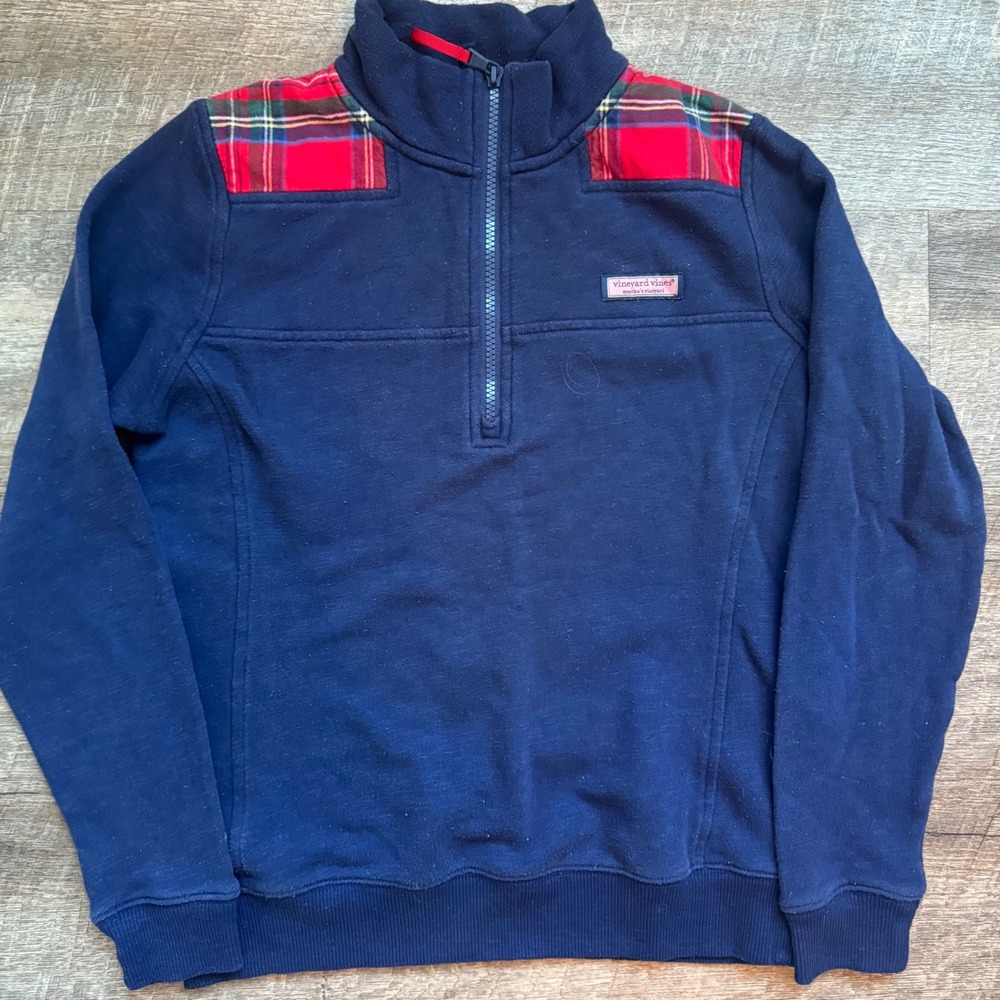 Vineyard Vines Marthas Vineyard Pullover Jacket XS Navy Red Tartan Plaid 1/4 Zip